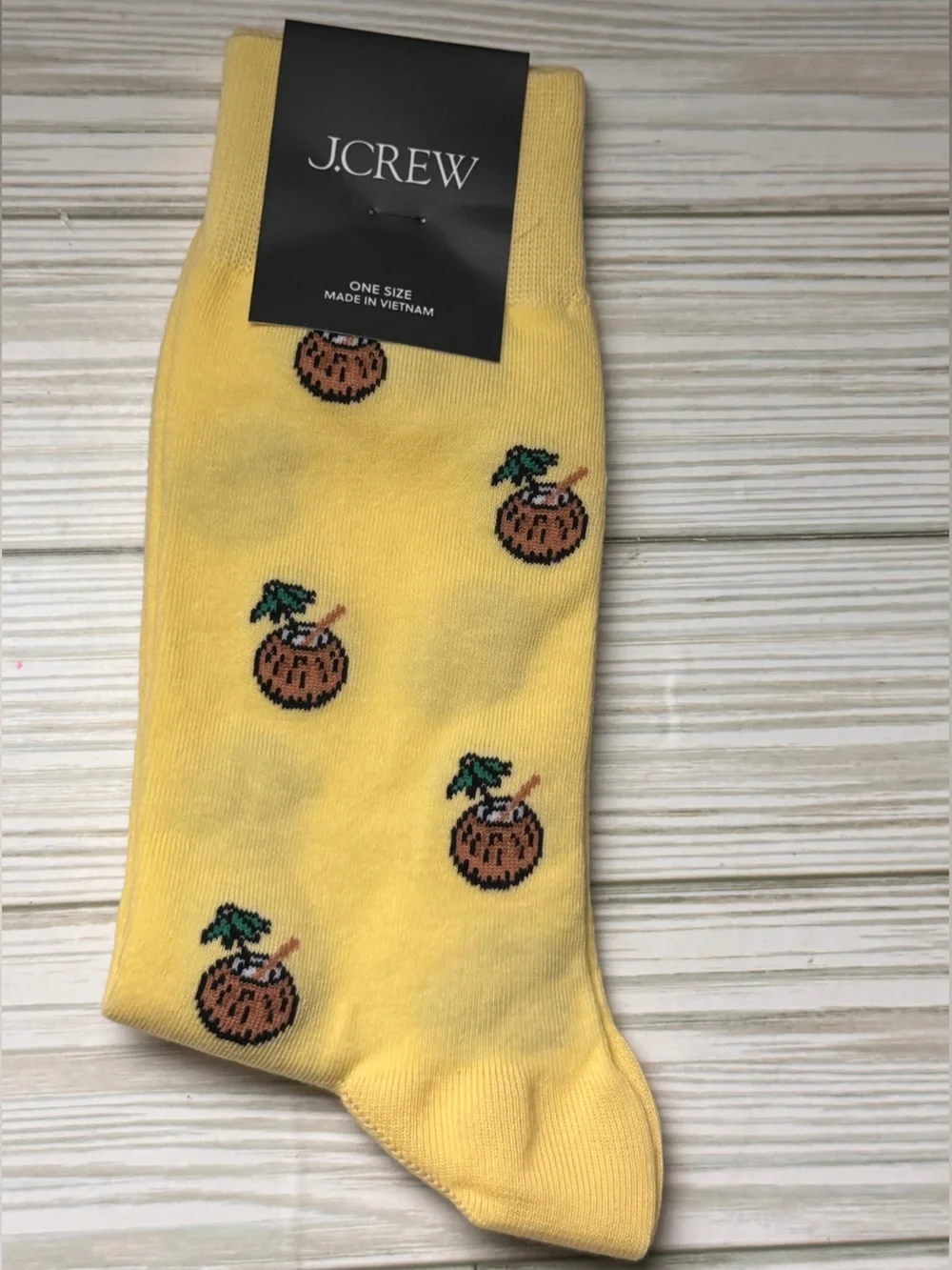 J. Crew Yellow and Brown Coconut Print Crew Socks Size OSA NWT